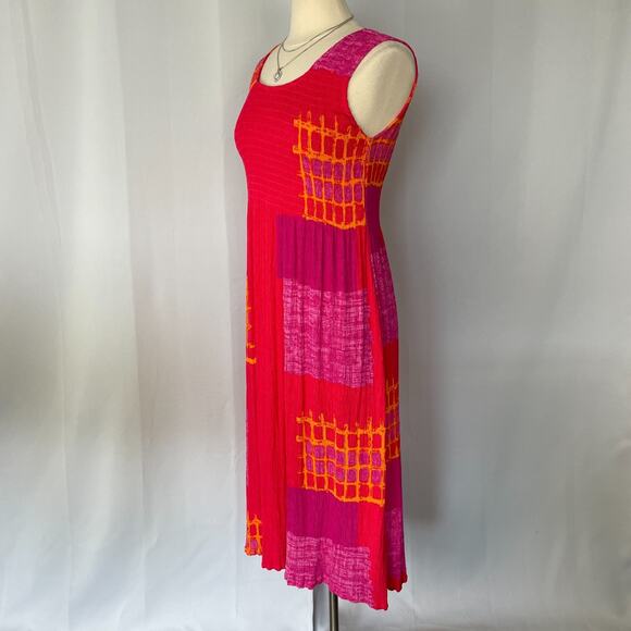 Boho Midi Dress Size Large Pink Patchwork Shirred Bodice Sleeveless Beachy - Picture 6 of 14